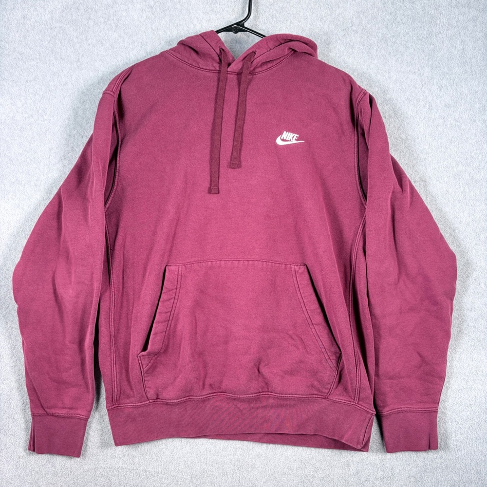 Nike Hoodie Mens M‎ Maroon Solid Embroidered Logo Pullover Fleece Pocket
